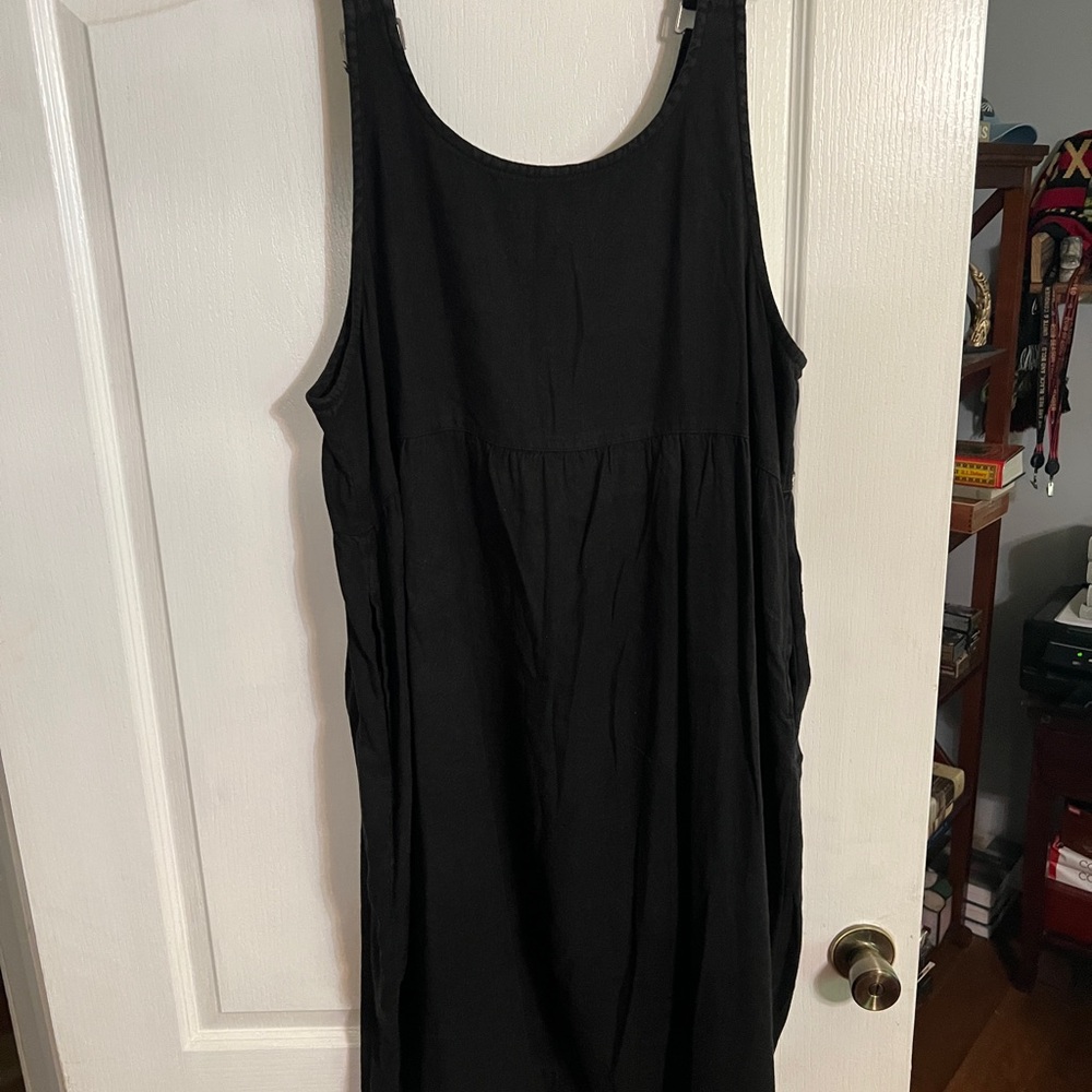 Gudrun Sjödén Black Linen-Cotton Pinafore Dress – Size XL